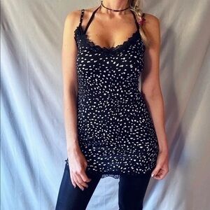 Animal Print Lace Trim Spaghetti Strap Tunic Cami